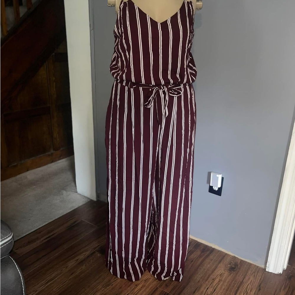 Striped Burgundy Jumpsuit - 3X